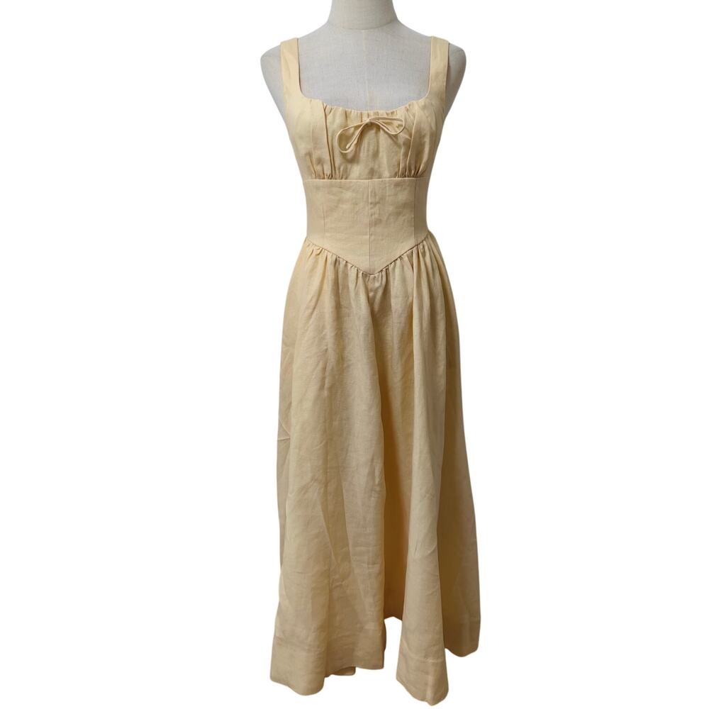 Reformation Butter Yellow Parmesan Balia Linen Dress US 6 - Picture 5 of 10
